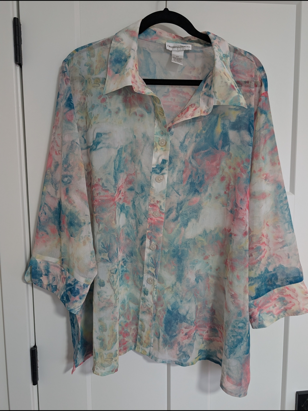 Womans 2X Multicolor Watercolor Button-Up Blouse
